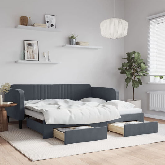 vidaXL Daybed with Trundle&Drawers without Mattress Dark Grey 90x190 cm Single