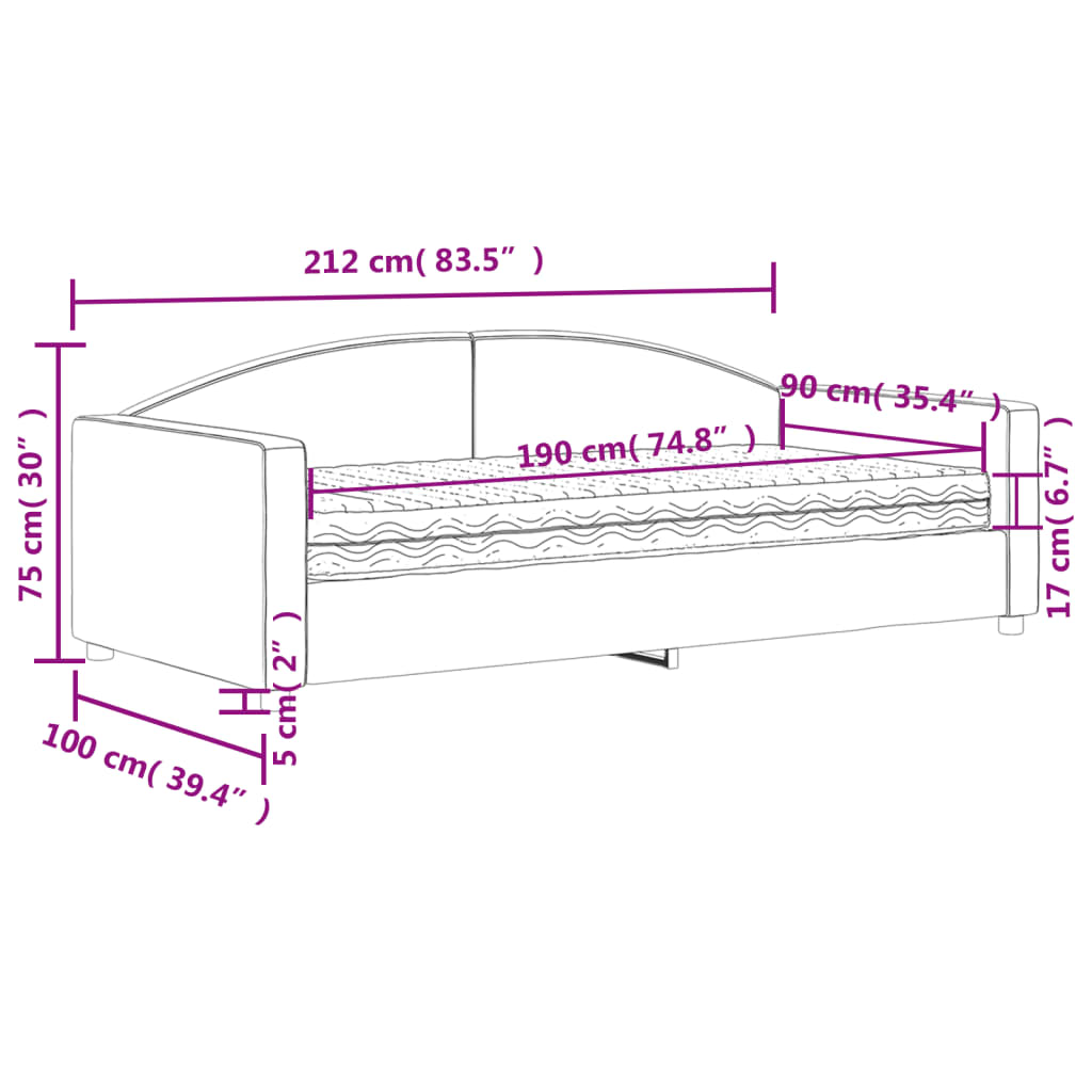 vidaXL Daybed with Mattress Blue Dark Grey 90x190 cm Fabric