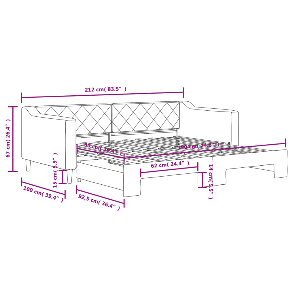vidaXL Daybed with Trundle without Mattress Dark Grey 90x190 cm Single