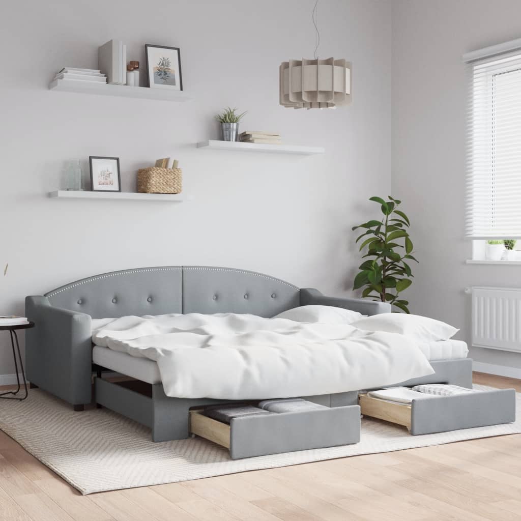 vidaXL Daybed with Trundle and Drawers Dark Grey 90x190 cm Fabric