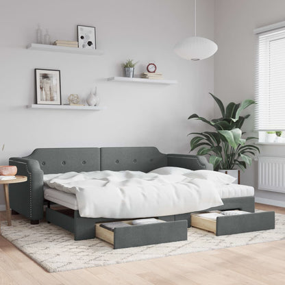vidaXL Daybed with Trundle and Drawers Dark Grey 90x190 cm Fabric