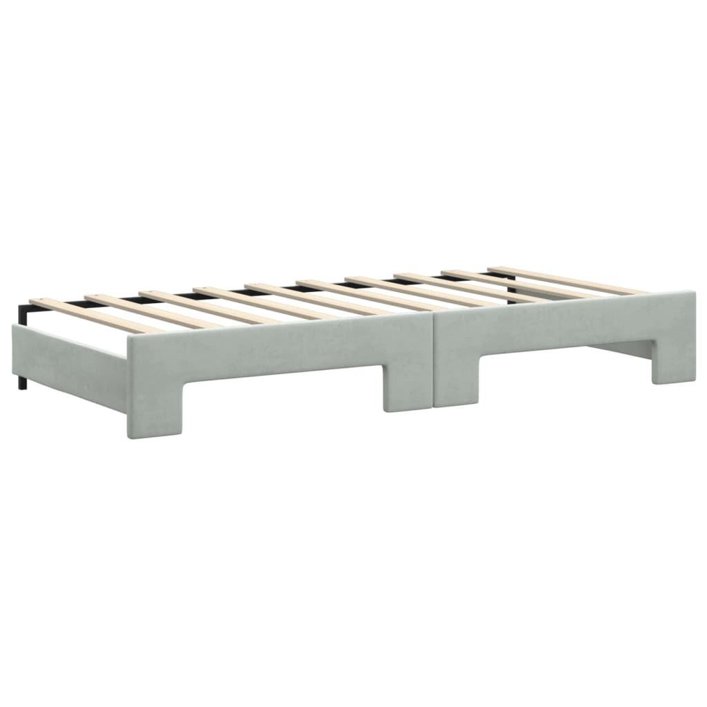 vidaXL Daybed with Trundle and Mattresses Light Grey 90x190 cm Velvet