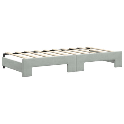 vidaXL Daybed with Trundle and Mattresses Light Grey 90x190 cm Velvet