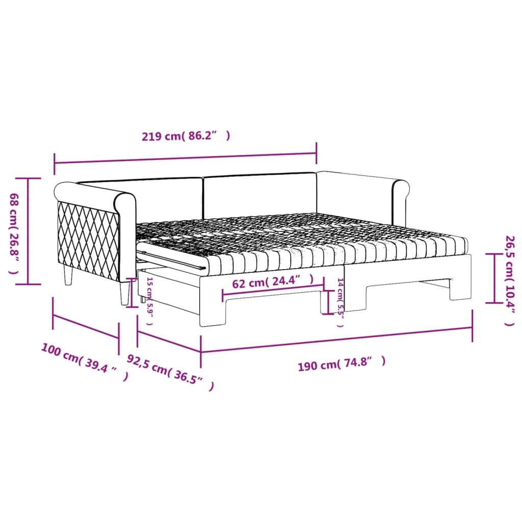 vidaXL Daybed with Trundle and Mattresses Light Grey 90x190 cm Velvet