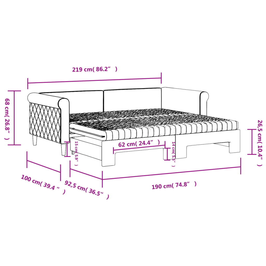 vidaXL Daybed with Trundle and Mattresses Dark Grey 90x190 cm Velvet