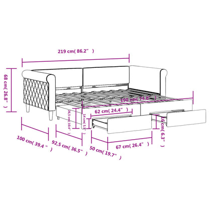 vidaXL Daybed with Trundle&Drawers without Mattress Light Grey 90x190 cm Single