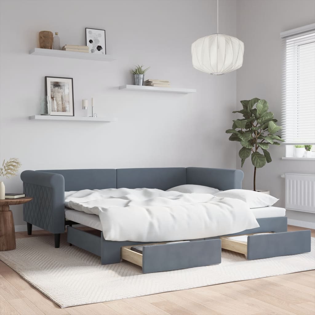 vidaXL Daybed with Trundle&Drawers without Mattress Dark Grey 90x190 cm Single