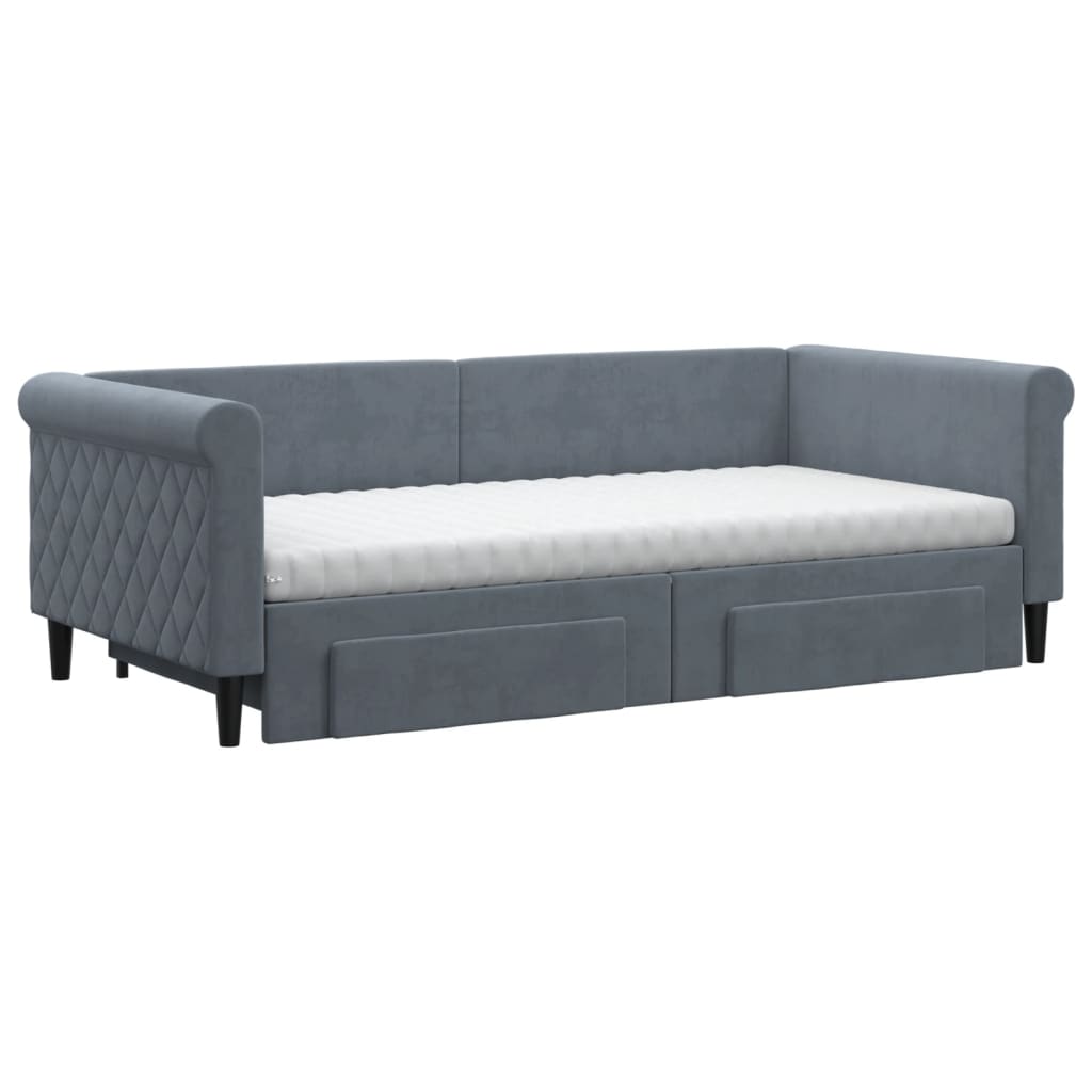 vidaXL Daybed with Trundle and Drawers Dark Grey 90x190 cm Velvet