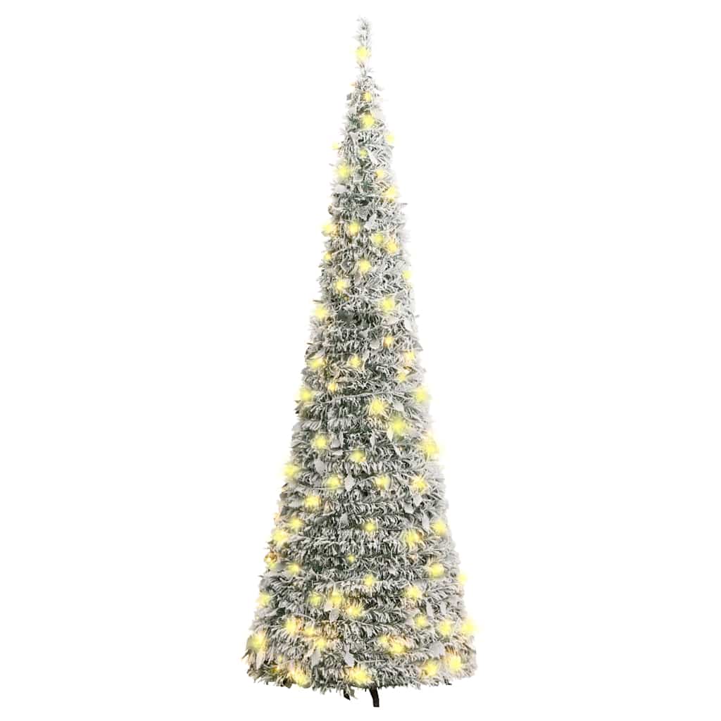 vidaXL Artificial Christmas Tree Pop-up Flocked Snow 150 LEDs 180 cm