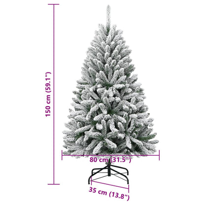 vidaXL Artificial Hinged Christmas Tree with Flocked Snow 150 cm