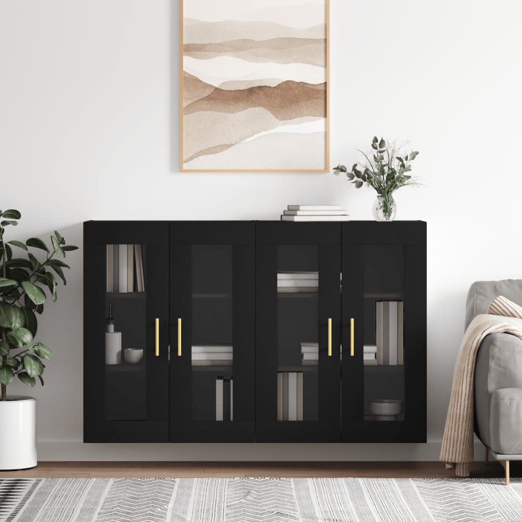 vidaXL Wall Mounted Cabinets 2 pcs Black Engineered Wood