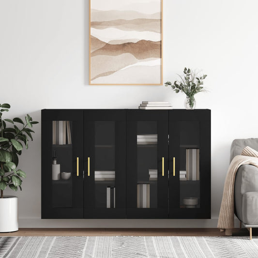 vidaXL Wall Mounted Cabinets 2 pcs Black Engineered Wood