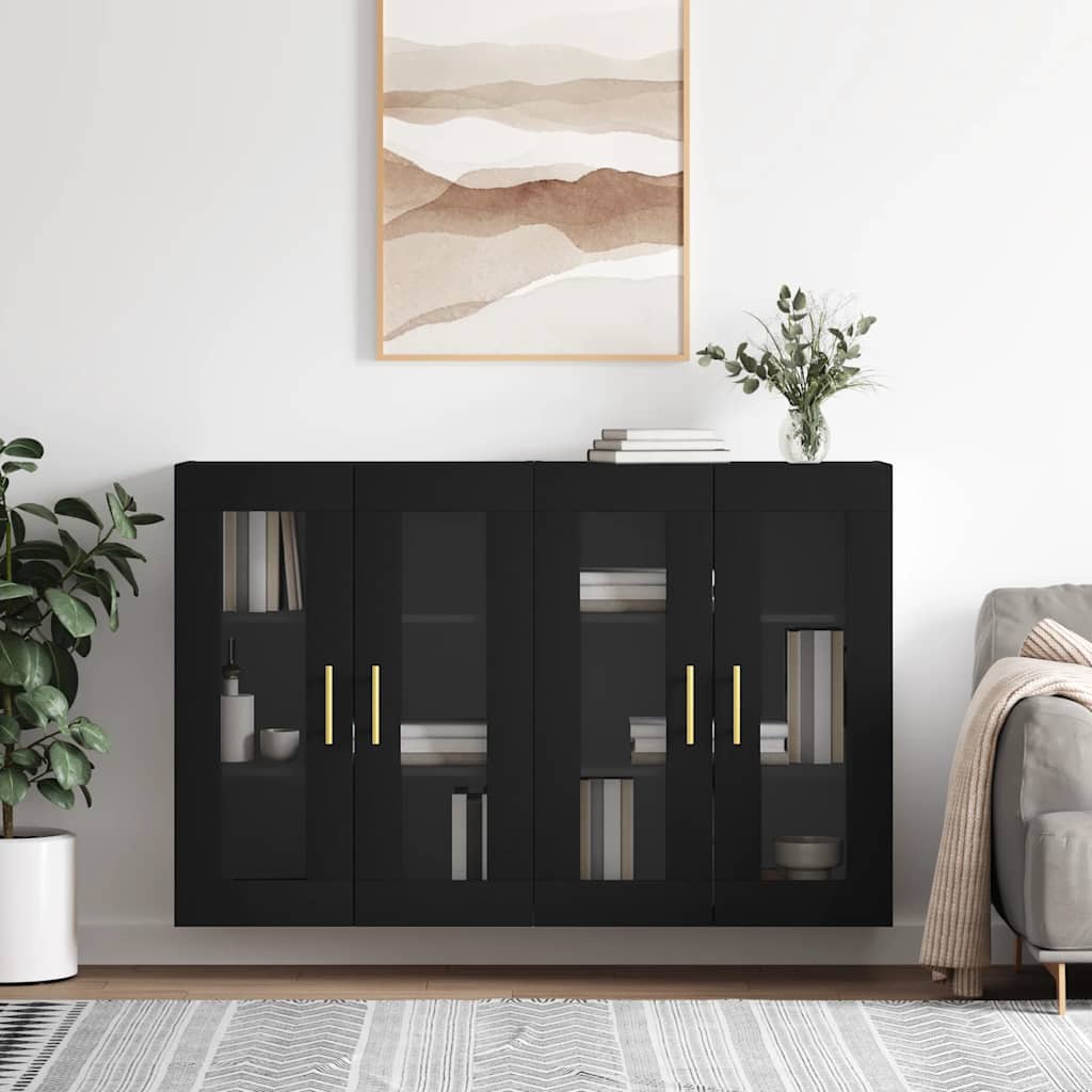 vidaXL Wall Mounted Cabinets 2 pcs Black Engineered Wood