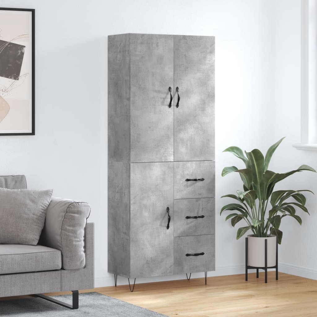 vidaXL Highboard Concrete Grey 69,5x34x180 cm Engineered Wood
