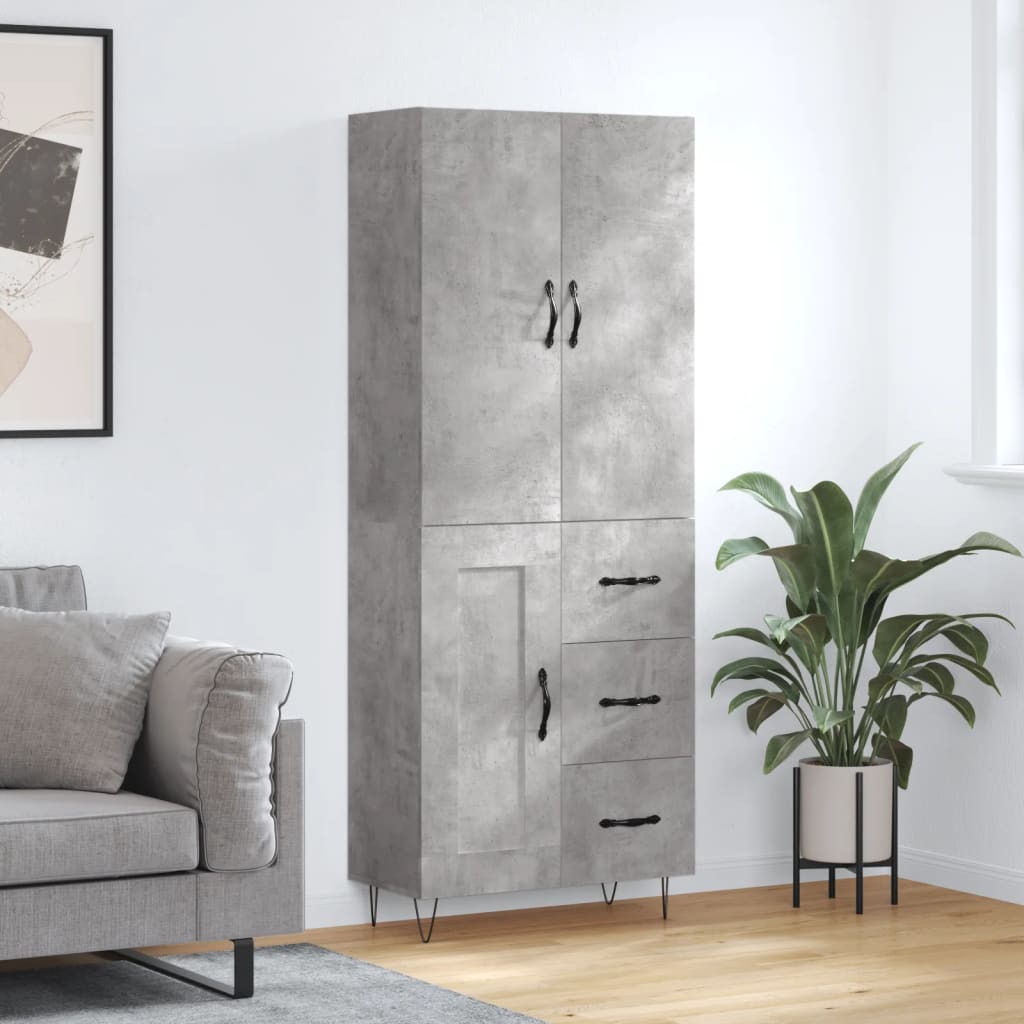vidaXL Highboard Concrete Grey 69,5x34x180 cm Engineered Wood