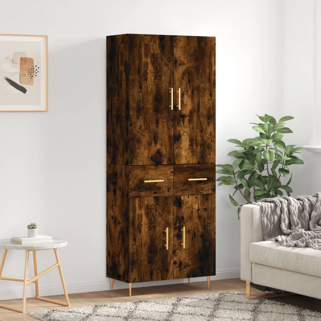 vidaXL Highboard Smoked Oak 69.5x34x180 cm Engineered Wood