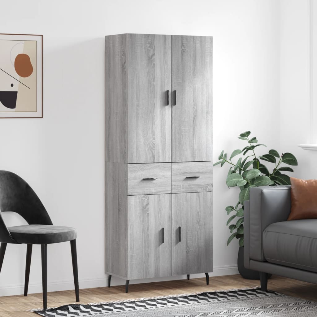 vidaXL Highboard Grey Sonoma 69,5x34x180 cm Engineered Wood