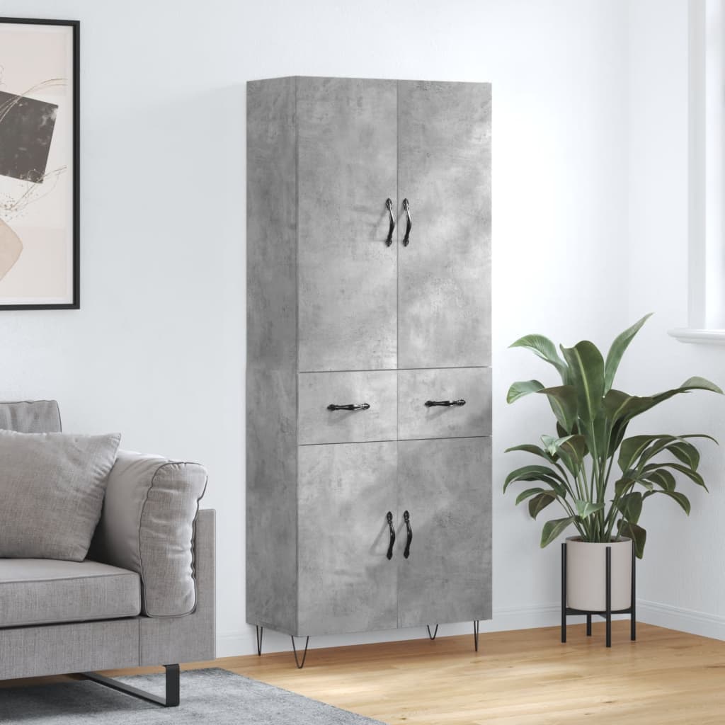 vidaXL Highboard Concrete Grey 69,5x34x180 cm Engineered Wood