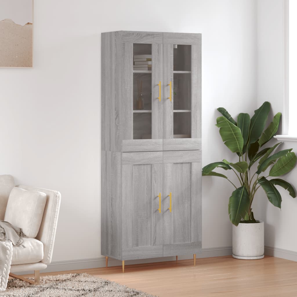 vidaXL Highboard Grey Sonoma 69,5x34x180 cm Engineered Wood