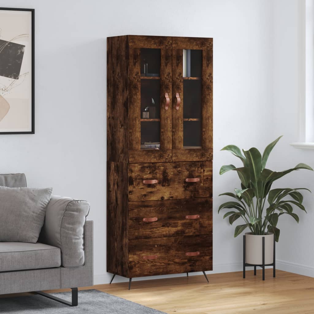 vidaXL Highboard Smoked Oak 69,5x34x180 cm Engineered Wood