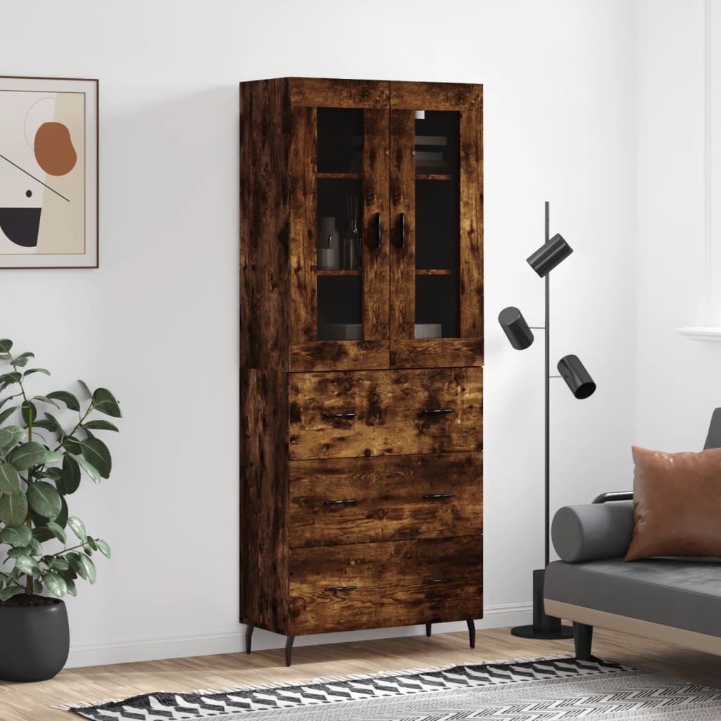 vidaXL Highboard Smoked Oak 69.5x34x180 cm Engineered Wood