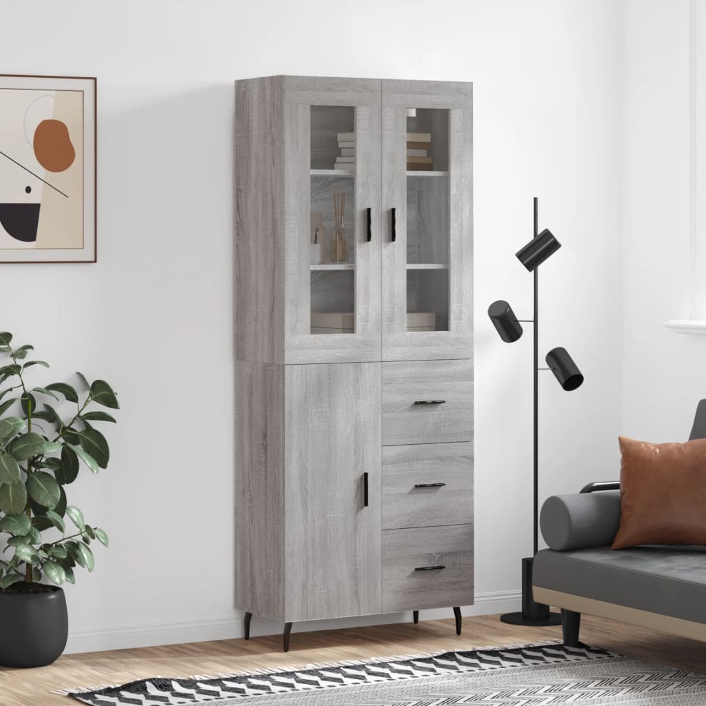 vidaXL Highboard Grey Sonoma 69,5x34x180 cm Engineered Wood