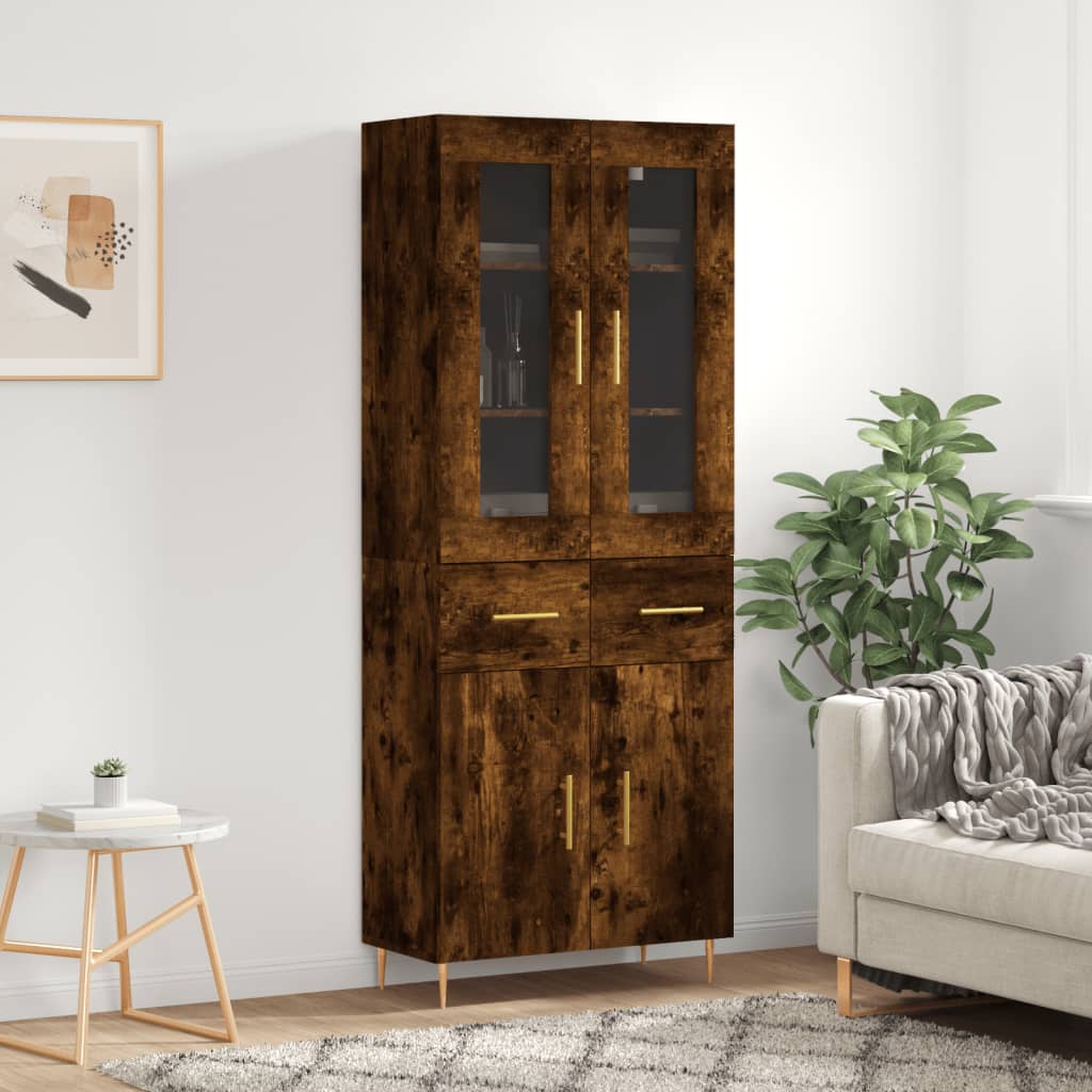 vidaXL Highboard Smoked Oak 69.5x34x180 cm Engineered Wood