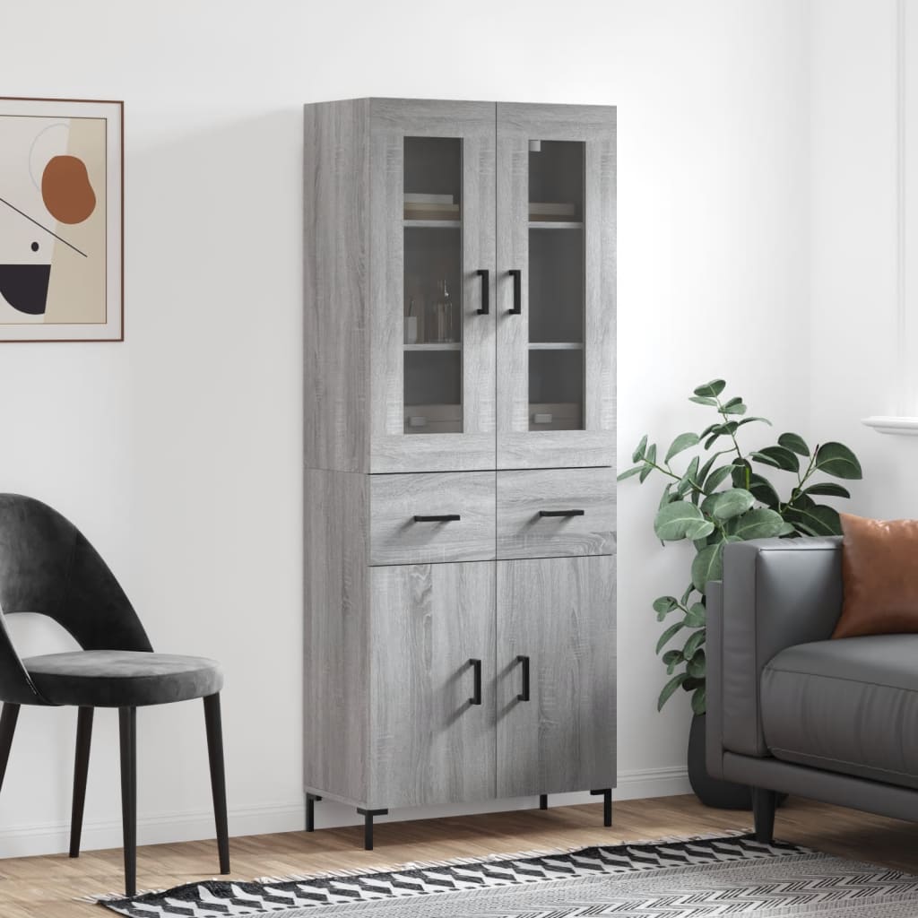 vidaXL Highboard Grey Sonoma 69,5x34x180 cm Engineered Wood