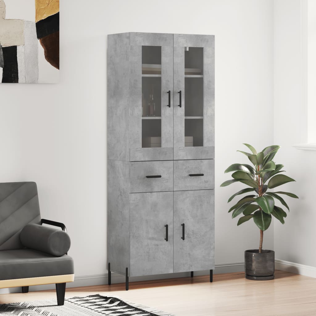 vidaXL Highboard Concrete Grey 69,5x34x180 cm Engineered Wood