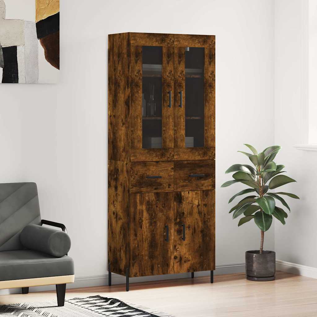 vidaXL Highboard Smoked Oak 69.5x34x180 cm Engineered Wood