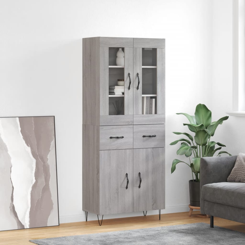 vidaXL Highboard Grey Sonoma 69,5x34x180 cm Engineered Wood