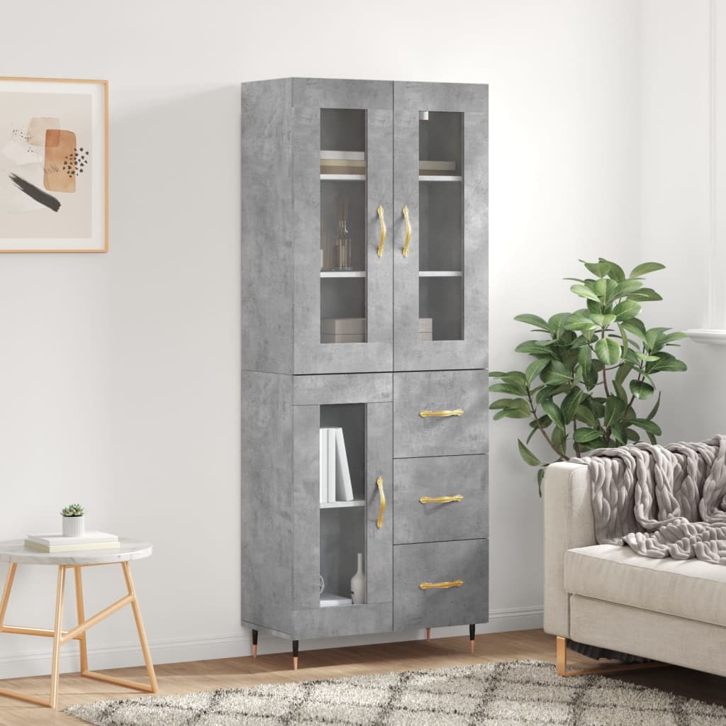 vidaXL Highboard Concrete Grey 69,5x34x180 cm Engineered Wood