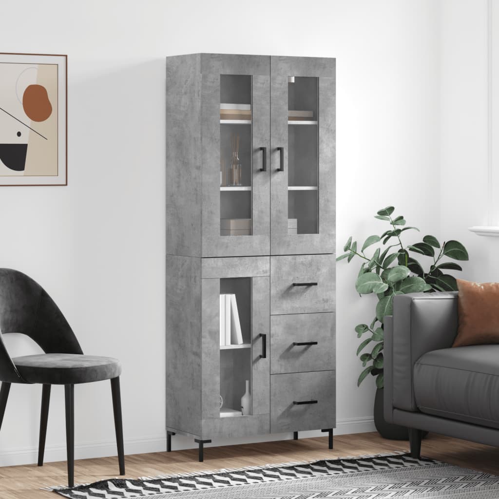 vidaXL Highboard Concrete Grey 69,5x34x180 cm Engineered Wood