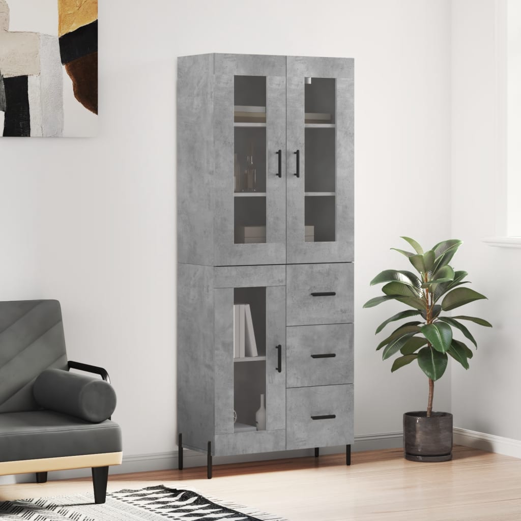 vidaXL Highboard Concrete Grey 69,5x34x180 cm Engineered Wood