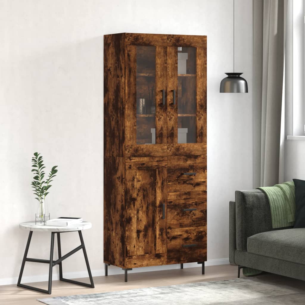 vidaXL Highboard Smoked Oak 69,5x34x180 cm Engineered Wood