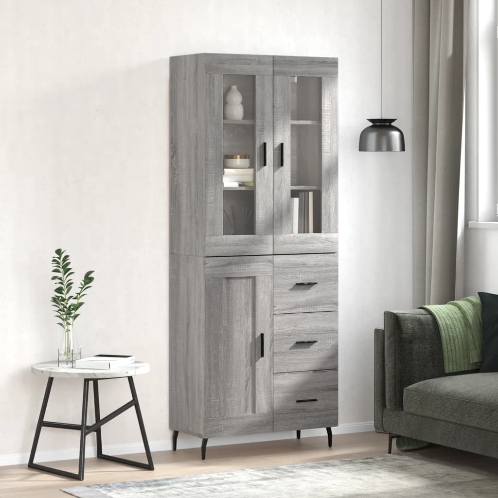 vidaXL Highboard Grey Sonoma 69,5x34x180 cm Engineered Wood