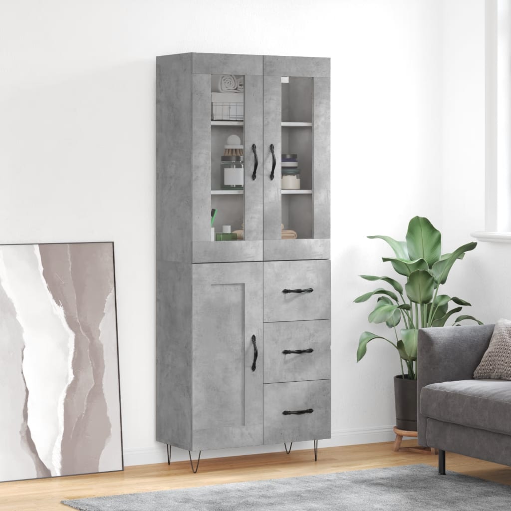 vidaXL Highboard Concrete Grey 69,5x34x180 cm Engineered Wood