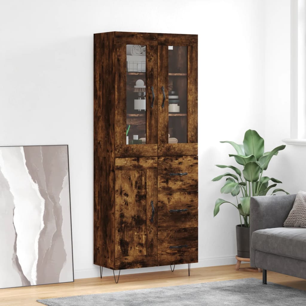 vidaXL Highboard Smoked Oak 69,5x34x180 cm Engineered Wood