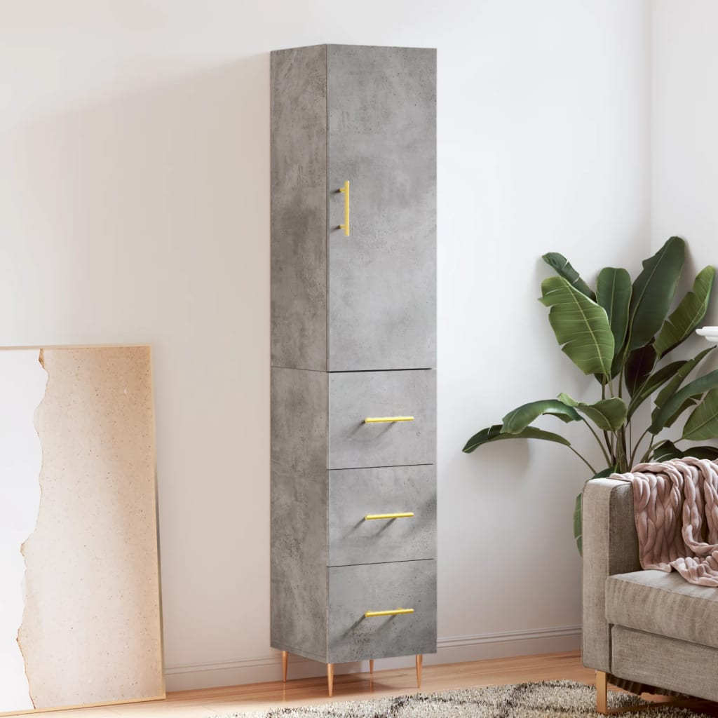 vidaXL Highboard Concrete Grey 34,5x34x180 cm Engineered Wood