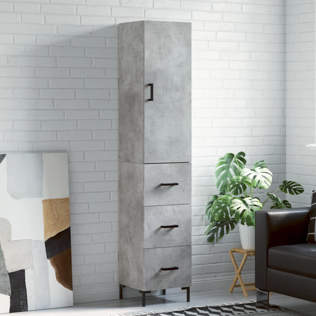 vidaXL Highboard Concrete Grey 34,5x34x180 cm Engineered Wood