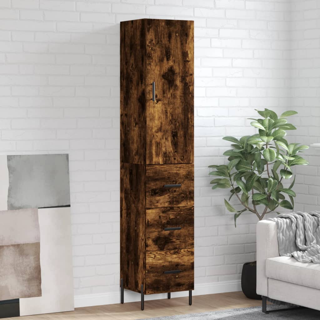 vidaXL Highboard Smoked Oak 34,5x34x180 cm Engineered Wood