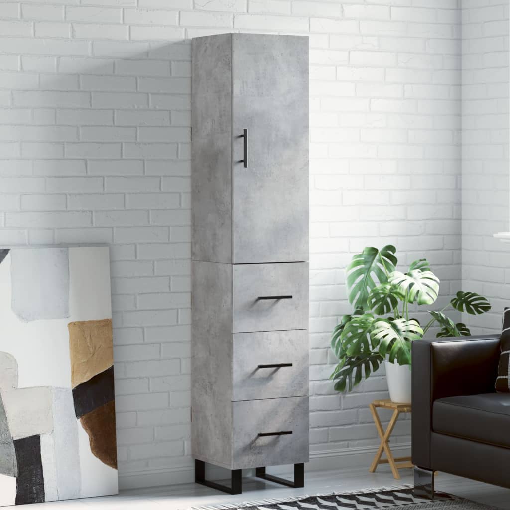 vidaXL Highboard Concrete Grey 34,5x34x180 cm Engineered Wood