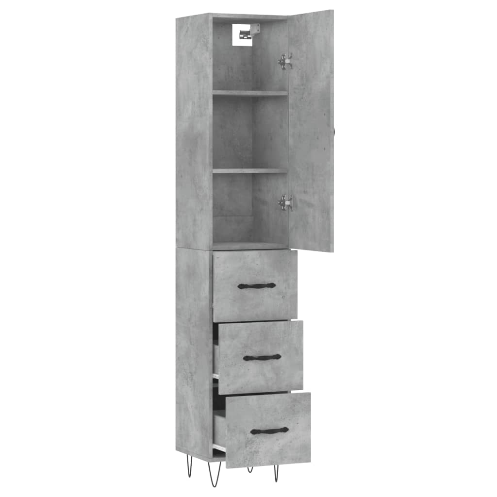vidaXL Highboard Concrete Grey 34,5x34x180 cm Engineered Wood