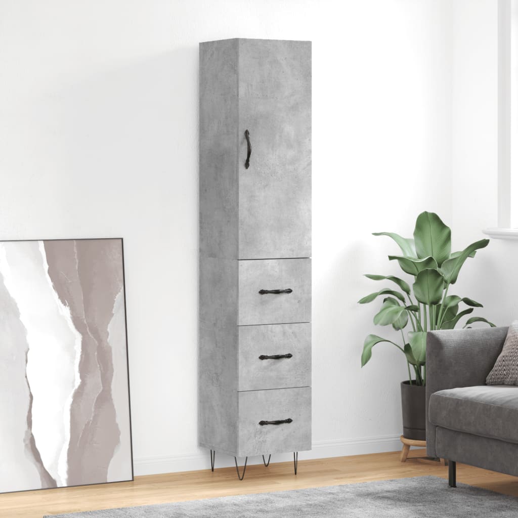 vidaXL Highboard Concrete Grey 34.5x34x180 cm Engineered Wood