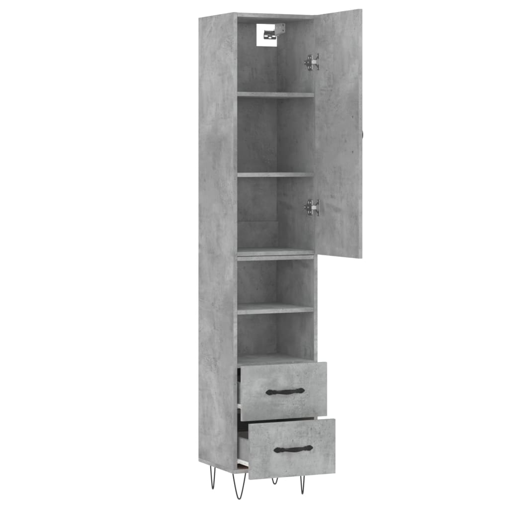vidaXL Highboard Concrete Grey 34.5x34x180 cm Engineered Wood