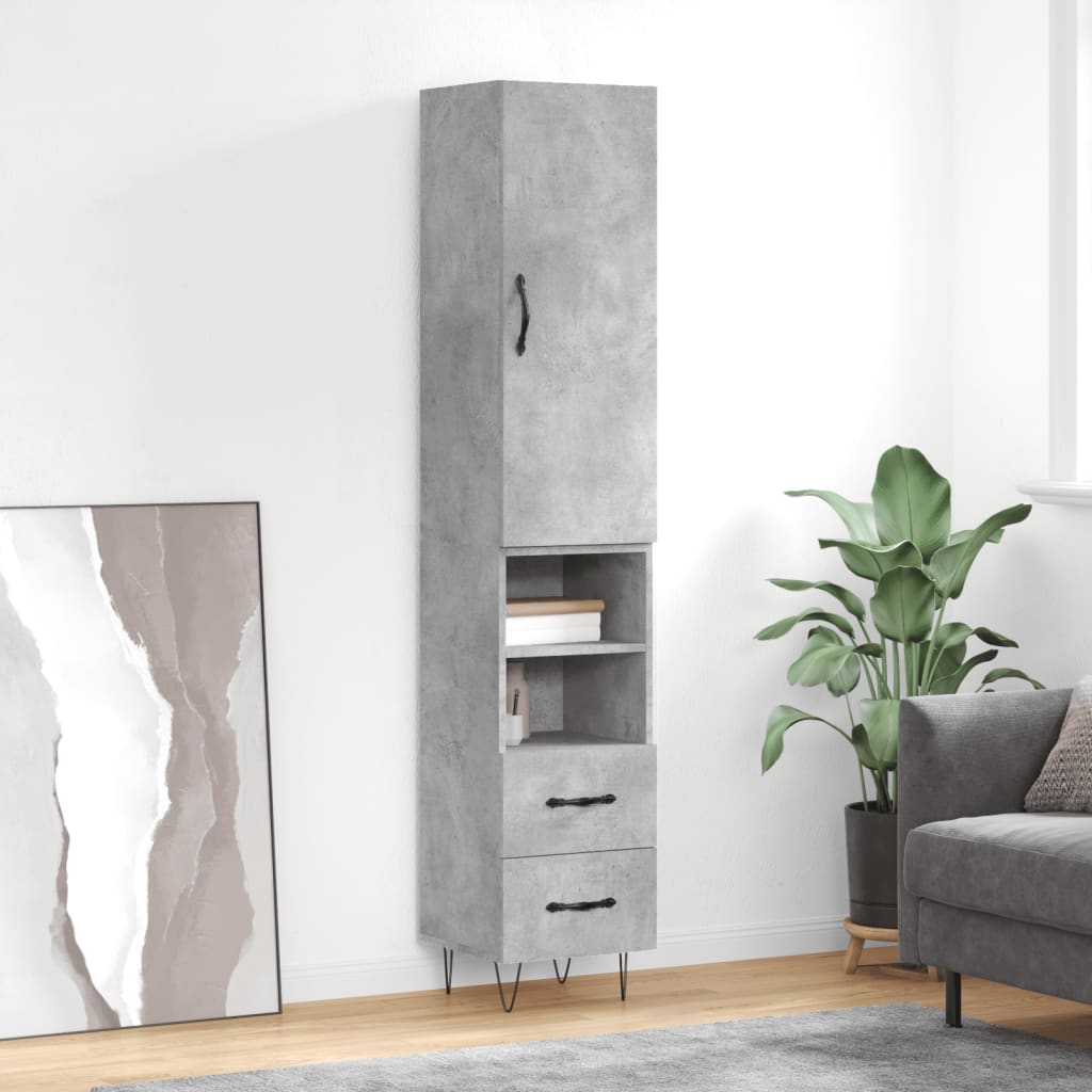 vidaXL Highboard Concrete Grey 34.5x34x180 cm Engineered Wood