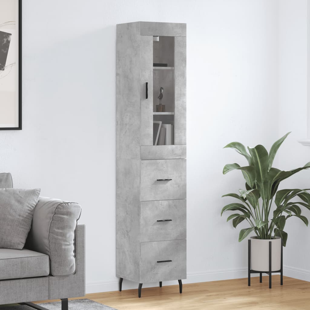 vidaXL Highboard Concrete Grey 34,5x34x180 cm Engineered Wood