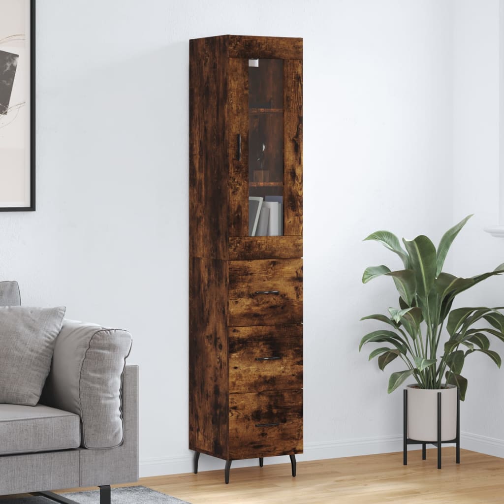 vidaXL Highboard Smoked Oak 34,5x34x180 cm Engineered Wood