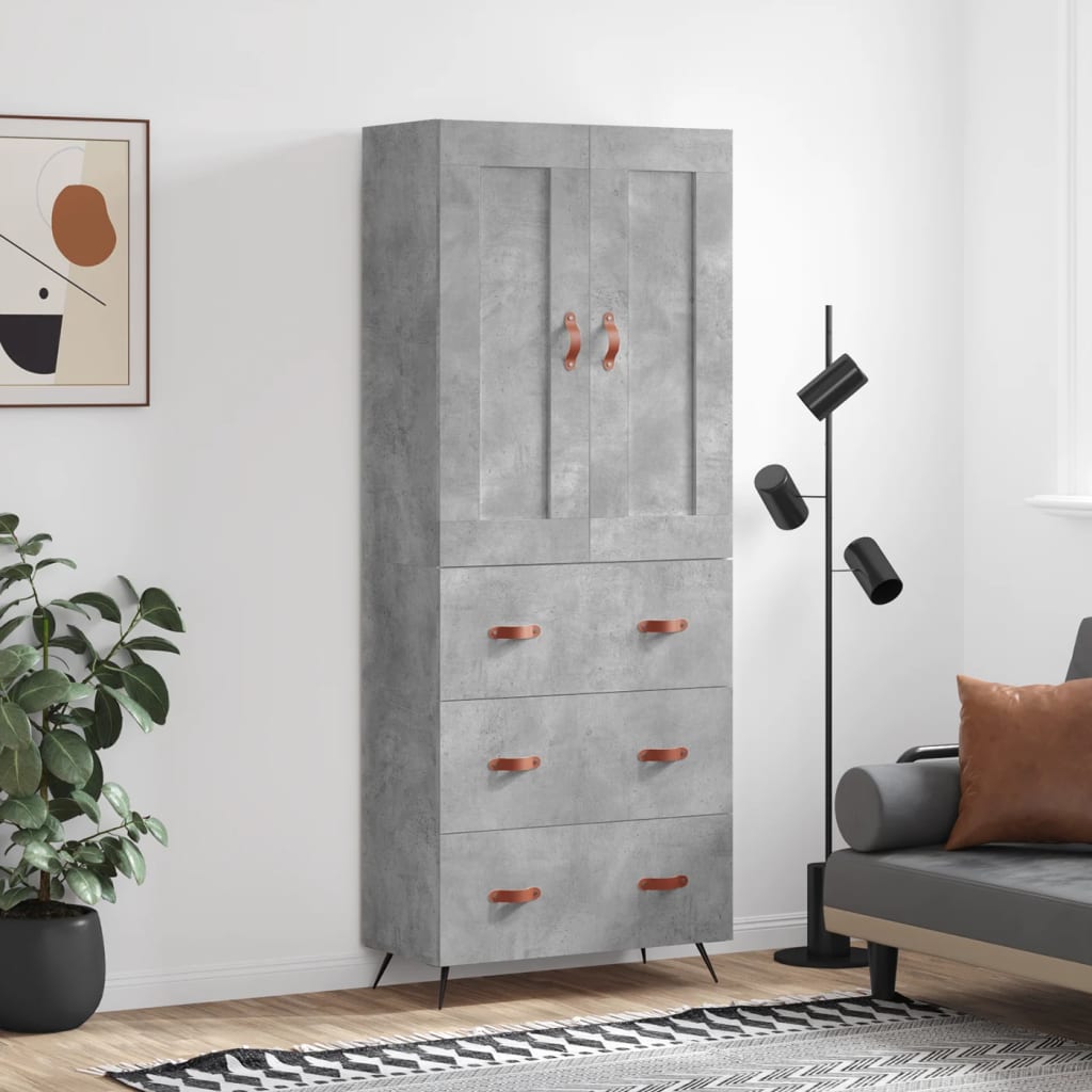 vidaXL Highboard Concrete Grey 69,5x34x180 cm Engineered Wood