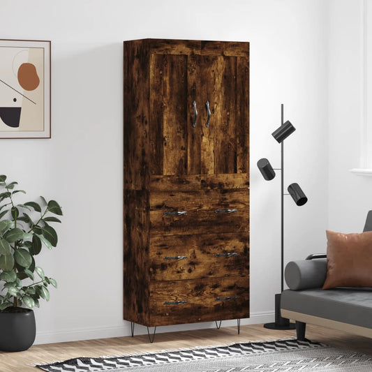vidaXL Highboard Smoked Oak 69,5x34x180 cm Engineered Wood